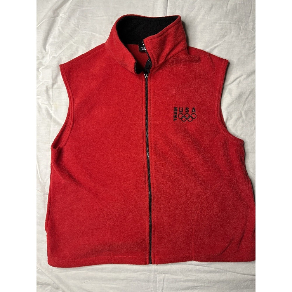 Team USA Fleece Vest Men's Size XL Red Full Zip Sleeveless Made In The USA